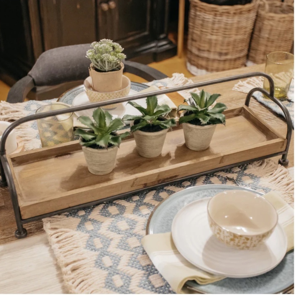 Wood Tray with Metal Stand